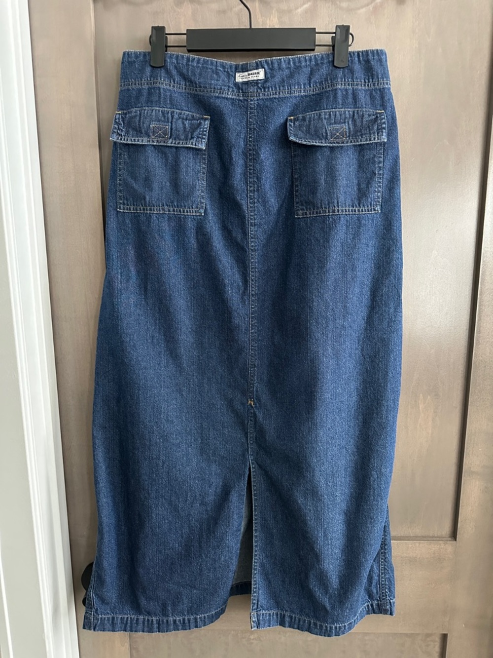 Eddie Bauer Y2K Women’s Denim Maxi Skirt Flap Pockets 100% Cotton Size 12 - Picture 3 of 14